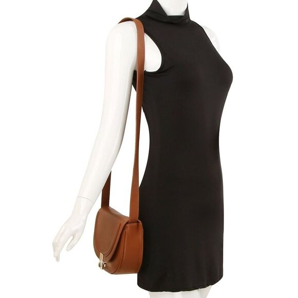 DIONA J LEATHER ADJUSTABLE STRAP SMOOTH CHIC CROSSBODY BAG COLOR BROWN - Picture 4 of 4